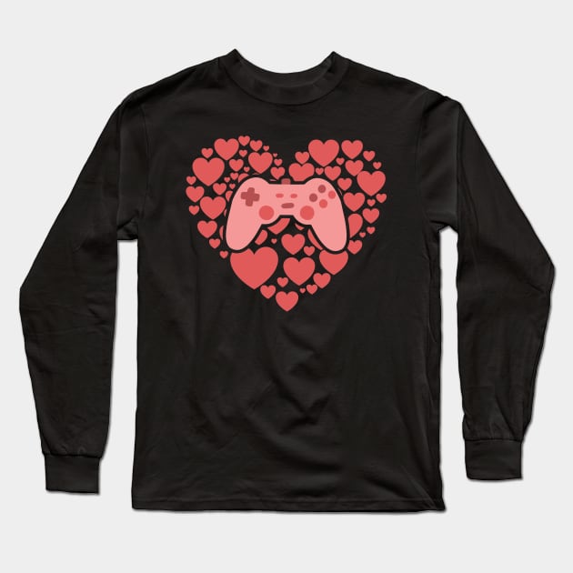 Video Gamer Heart Controller Long Sleeve T-Shirt by Tesszero